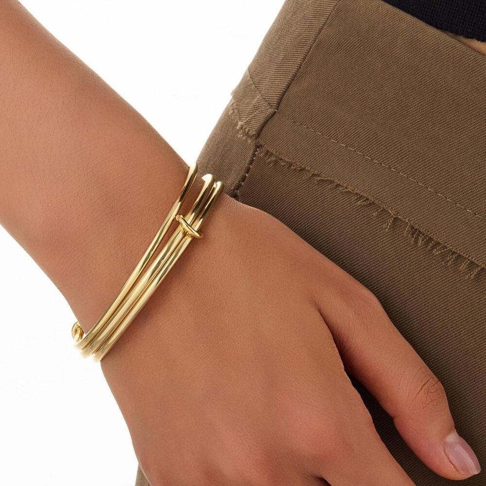 Stackable Bangle Bracelets 14k Gold Plated Stainl… - image 3